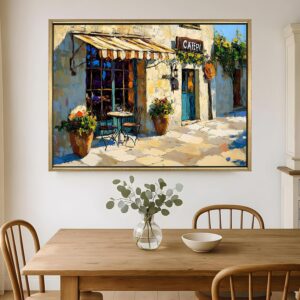 Artisan Café Courtyard – Impasto Oil Painting with Golden Frame (4ft x 3ft)