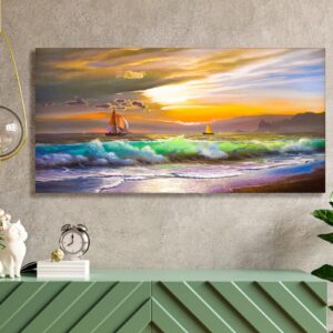 Ready to Hang Scenery Canvas Painting – 24x15 Inch Modern Wooden Frame Wall Art for Interior Décor