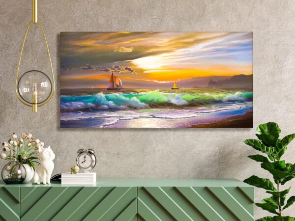 Ready to Hang Scenery Canvas Painting – 24x15 Inch Modern Wooden Frame Wall Art for Interior Décor