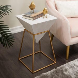 Gold & White Modern Accent Triangle Shaped Table for Garden, Porch & Balcony
