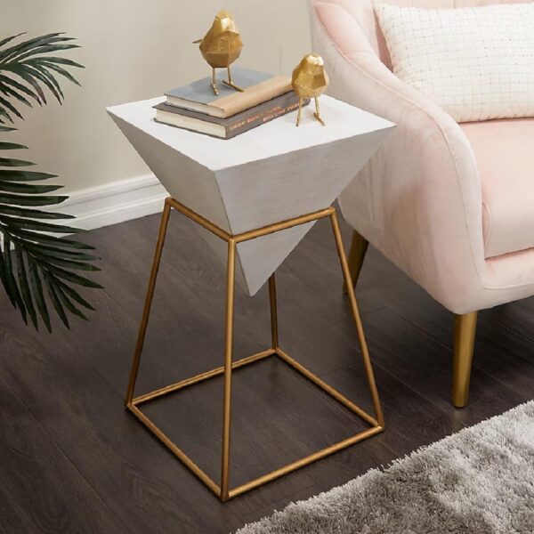 Gold & White Modern Accent Triangle Shaped Table for Garden, Porch & Balcony